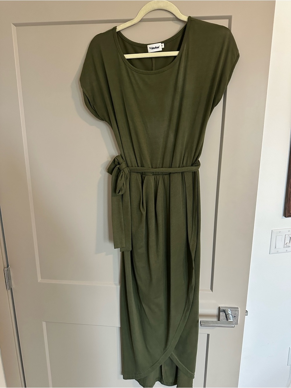 Relaxed Olive Green Belted Maxi Dress